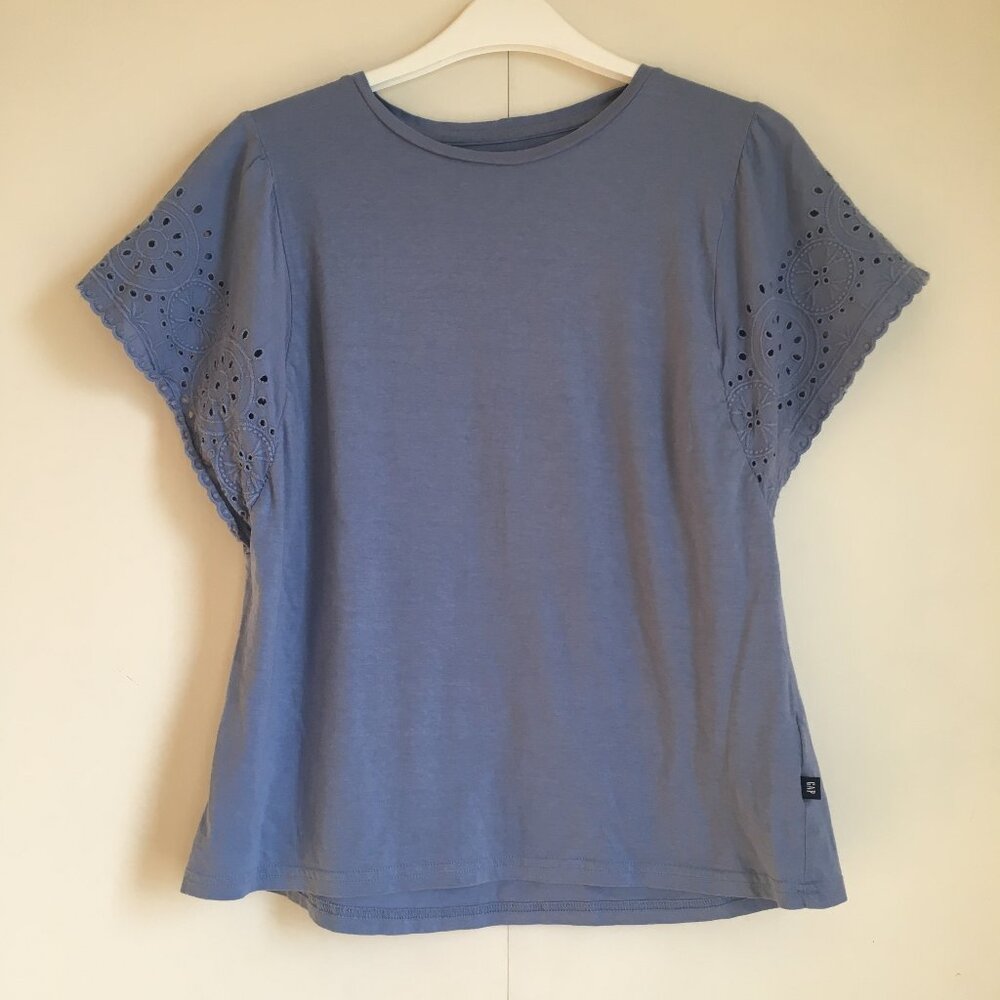 Dollette Periwinkle Blue Eyelet Sleeve Cotton Modal Tee - S